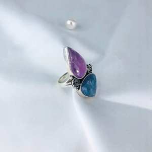 Anillo de declaración de Plata de Ley 925 hecho a mano, regalo de piedras preciosas de rubí blanco y cianita para ella - Product Image 3