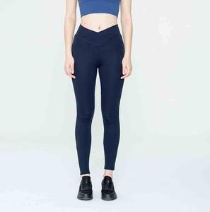 Women's High-Waisted V Cross Yoga Pants <b>with</b> <b>Pockets</b> Custom Logo <b>Workout</b> Running <b>Leggings</b> Casual Knitted Fabric Mid Waist - Product Image 5