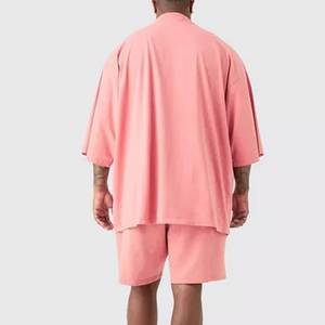 Conjunto de pantalones cortos de media manga con cuello en V de verano para hombre de calidad superior personalizable y de gran tamaño con logotipo personalizado conjuntos de pantalones cortos holgados - Product Image 4