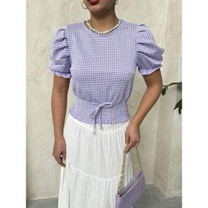 Chemisier à carreaux lilas avec ceinture pour femme Topshow – Vente en gros de chemises tendance - Product Image 2
