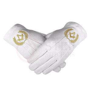 Gants en coton blanc brodés à la machine de qualité supérieure Royal Arch, gants de cérémonie haut de gamme - Product Image 3