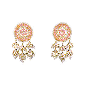 Boucles d'oreilles pendantes Statement plaquées or avec perles, base métallique durable, pour soirée, tenue de mariée, bijoux pour femme - Product Image 1