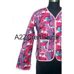 100% Organic Cotton Women's Short Vintage Ethnic Print Quilted Handmade Reversible Eco-Friendly Autumn Winter Streetwear <b>Classy</b> - Product Image 2