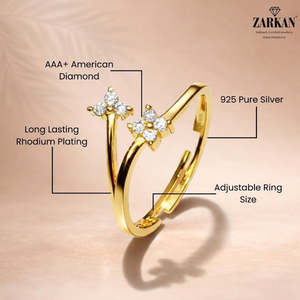 NOVAMART Fine Women's Trendy Resin <b>Adjustable</b> <b>Ring</b> with Gold Plating-<b>Silver</b> Blossom Design Wholesale Export - Product Image 5