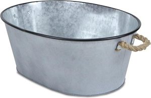 Large Oval Metal Bucket with <b>Rope</b> Handle Rim Galvanized Gray Brown <b>Black</b>-for Party Decorations - Product Image 3