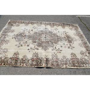 Tapis Turc Vintage Beige-Marron 6.1X8.9 pieds Laine Tissage Plat avec Motif Patchwork pour Décorations de Salon Utilisation Couloir - Product Image 3