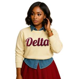 <b>Neutral</b> Delta 1913 Sleeve Chenille Crewneck Sweatshirt Premium Fleece Sorority Apparel Greek DST Cozy Winter Top - Product Image 1