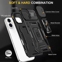 Coque de téléphone antichoc hybride TPU+PC avec béquille et protection intégrale de l'appareil photo Rugged Armor pour 16 Plus/15/14