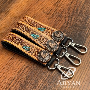 OEM ODM Custom Handcrafted Key <b>Clip</b> Genuine Leather Key Holder Metal Concho Keychain Promotional Gift Hand <b>Tooled</b> Keychains - Product Image 1