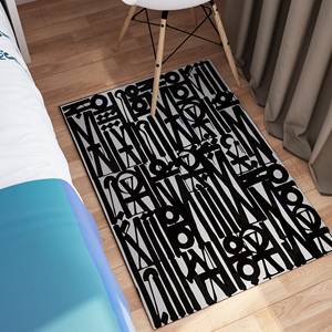 Tapis graffiti noir et blanc : Décoration moderne pour salon, tapis doux non tissé - Product Image 5