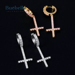 Vente chaude 925 Sterling Silver 14k Or Glacé Inversé Croix Boucles D'oreilles pour hommes Cadeau Rappeur Style Bijoux - Product Image 5