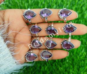 แหวนพลอยอเมทิสต์แบบเหลี่ยมเพชรพลอยรูปทรงลูกแพร์พร้อม925ชุบทองและกุหลาบขายส่งทันสมัย - Product Image 1