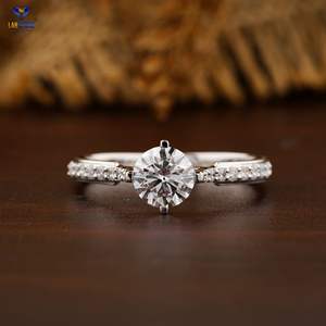 Anillo de diamantes para mujer de corte brillante redondo TDW 0,98, oro blanco de 18 quilates, Diamante certificado/no certificado, Joyería de diamantes Cvd/Hpht - Product Image 1