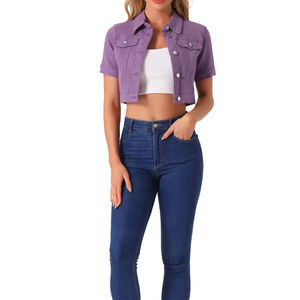 Veste légère ajustée extensible avec poches vêtements de mode vestes pour femmes recadrée pour femmes mode courte Denim - Product Image 5