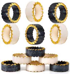 Résine fabriquée à la main haute polie belle agate de mode colorée et anneau en métal pour anneau de serviette de mariage - Product Image 1