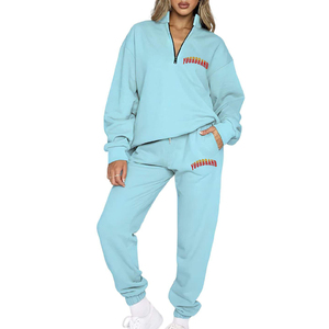 Jersey de manga larga de chándal de 2 piezas de gran tamaño para mujer de peso pesado personalizado para patrón sólido de invierno - Product Image 4