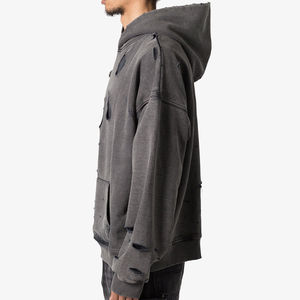 Wholesale <b>Vintage</b> Distress Solid 100% Cotton Heavyweight Plus Size Men's French Terry Customized Hoodie <b>Sweatshirts</b> - Product Image 3