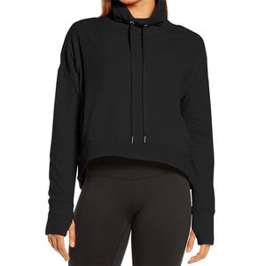 Sudadera con capucha XS personalizada para mujer para entrenamientos de invierno Sudadera con capucha recortada que absorbe el sudor con cuello con cordón ajustable - Product Image 2