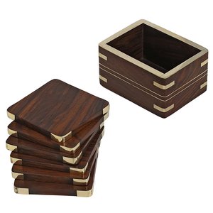 Home and Kitchen Acacia wood Coasters Accessories <b>Drink</b> Coasters in Handicraft Products With Wooden and Metal coaster <b>Stand</b> - Product Image 4