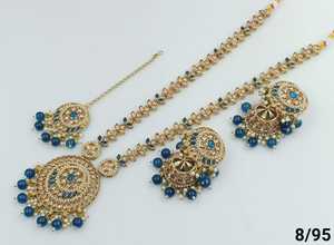 Conjunto de collar largo elegante chapado en oro de piedra tradicional india y de moda con pendiente Jumkha Mangtika conjunto de joyería para mujer - Product Image 2