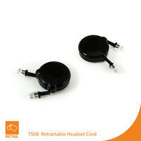 Cordon téléphonique rétractable TS08 de 2,4 m noir certifié RoHS pour téléphone fixe avec communication filaire
