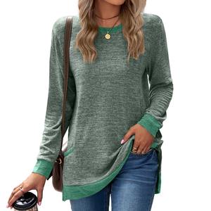 Camiseta Holgada Informal de Manga Larga con Cuello Redondo para Mujer, Jersey de Moda Transfronteriza con Bolsillo de Parche en el Cuello Redondo - Product Image 5