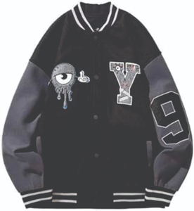 เสื้อแจ็กเก็ตเบสบอลสีดำผ้าขนสัตว์แท้สีดำสำหรับผู้ชาย - Product Image 5