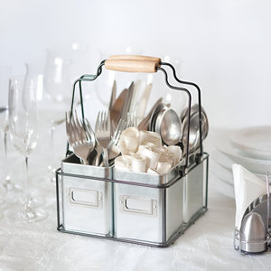 Galvanized Metal 4-Compartment Cutlery Holder with Black Stand For Kitchen Restaurant Hotel - Product Image 3