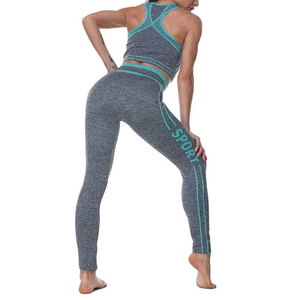 Ensemble de yoga sans couture pour femme, 2 pièces, tenue de sport, leggings taille haute, soutien-gorge de sport, imprimé lettres, tenue d'entraînement, vêtements de sport athlétiques - Product Image 4