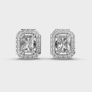 Radiant Cut Lab Grown Diamond Boucles d'oreilles Push Back Stud Wedding Halo Design Énorme Ratio Vente Cadeaux d'anniversaire - Product Image 5