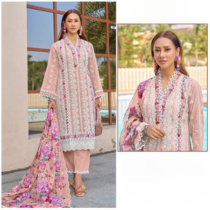 CAMBRIC pur coton brodé Salwar Kameez vêtements de fête indiens et pakistanais lourds - Product Image 3