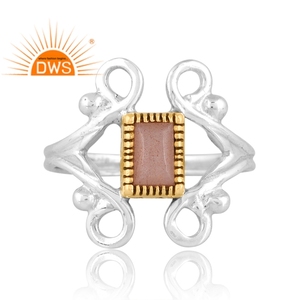 Bague en argent sterling fin de meilleure qualité, pierre de lune de pêche naturelle, pierre précieuse de déclaration, fabricant de bijoux personnalisés - Product Image 2