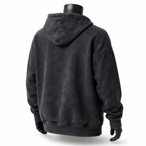 Sudadera con capucha vintage para hombre, con cremallera completa, de forro polar grueso, estilo oversize, con lavado ácido, estilo streetwear, lisa - Product Image 5