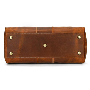 Sac de voyage pliable en cuir véritable, léger, grande capacité, avec fermeture à glissière, durable, marron, pour les voyages - Product Image 3