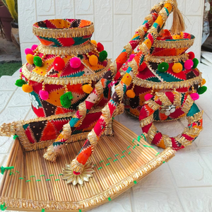 بنجابي بولكاري جاجو طقم سيخ هندي زفاف غادولي ، تشاج ، اكسسوارات داندا سانجيت جاجو احتفال ليلي حفلة سانجيت - Product Image 1