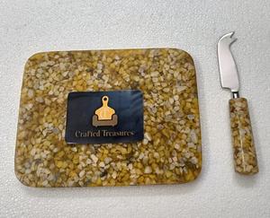 Food Grade Cheese Boards With Butter Knives Set Epoxy <b>Resin</b> with embedded <b>stones</b> Design cheese Cutting Platter Households item - Product Image 3