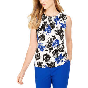 Top da Donna Calvin Klein Taglia Piccola, Bianco con Stampa Floreale e Collo Arricciato, Realizzato in Poliestere - Product Image 1