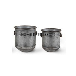 Nouveau jardinière en métal fini galvanisé pour la maison et le jardin décoratif forme personnalisée ensemble de 3 jardinières de fleurs avec manche en bois - Product Image 5