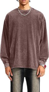 Sudadera de cuello redondo de algodón lavado ácido de gran tamaño Vintage, ropa de calle holgada de manga larga, Top para hombres, uso de verano e invierno - Product Image 2