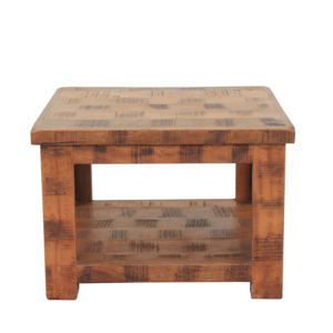Table basse carrée en bois massif avec double étagère et finition rugueuse pour table basse de salon - Product Image 2