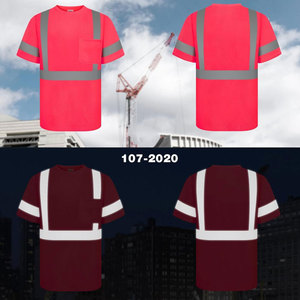 เสื้อยืดทำงานสีแดงสะท้อนแสงสำหรับผู้ชาย แถบสะท้อนแสง ผ้าฝ้าย ชุดยูนิฟอร์มนิรภัย ป้องกันแบคทีเรีย ป้องกันรังสียูวี พิมพ์ลาย ได้รับมาตรฐาน CE ไซส์ใหญ่ - Product Image 3