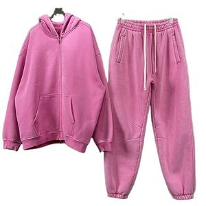 Sudadera con capucha para hombre, 100% algodón, lavado ácido, con cremallera completa, forro polar piqué grueso, estilo vintage, marca personalizada - Product Image 3