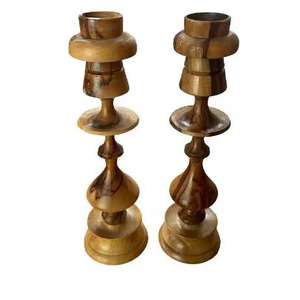 Portavelas de madera moderno para bodas e interiores rústicos Portavelas de madera hecho a mano para decoración minimalista del hogar - Product Image 2