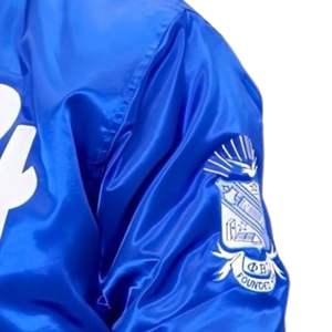 Chaqueta Bomber Phi Beta Sigma 1914 Blu Phi Acabado satinado azul real con bordado de chenilla Crest & Sigma Back Design - Product Image 3