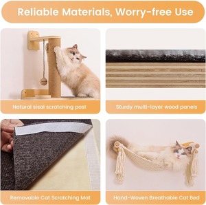 ROPECUBE Kattenwandplanken Kattenmeubilair met 4-in-1 ontwerp (Klimtoren+Krabpaal+Gezellige rustplaats+Observatieplatform) - Product Image 3