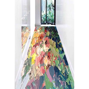 Alfombra Moderna con Estampado de Flores Coloridas, Decoración de Pintura al Óleo, Alfombra Delgada No Tejida - Product Image 4