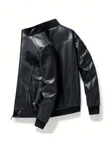 Chaqueta de Cuero con Forro de Algodón Estándar para Hombre de Alta Calidad OEM con Logotipo Frontal Personalizable, Chaqueta de Invierno Ecológica y Resistente al Viento - Product Image 3