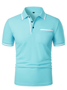 <span class=keywords><strong>Polo</strong></span> Casual da Uomo con Colletto Rialzato, Taglie Forti, Traspirante in Fibra di Acetato, Motivo Tinta Unita o Stampato, Tessuto Jersey - Product Image 5