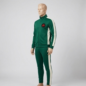 Conjunto Deportivo para Hombre en Verde Oscuro, Chaqueta Deportiva con Cierre Completo, Pantalones Jogger con Franjas Laterales Color Crema, Ropa Deportiva para Entrenamiento, Gimnasio, Fitness y Actividades - Product Image 3