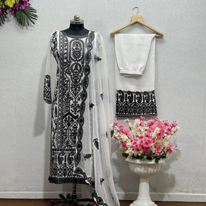 Beautiful Plazo Set Heavy Faux Georgette With Heavy 5mm Embroidery Sequence Work With Latkan Dori High Quality Micro Cotton - Product Image 1